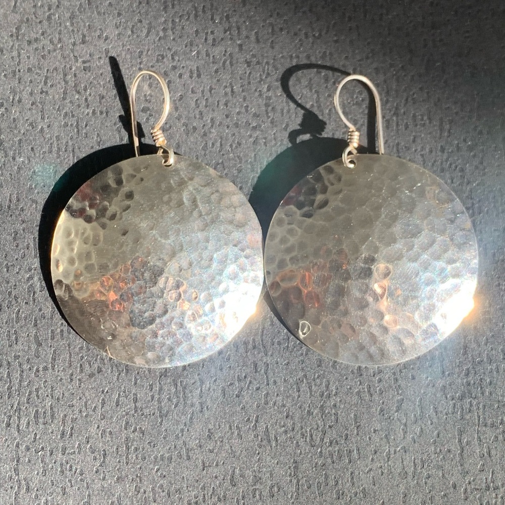 Silver 925 Hammered Disc Earrings